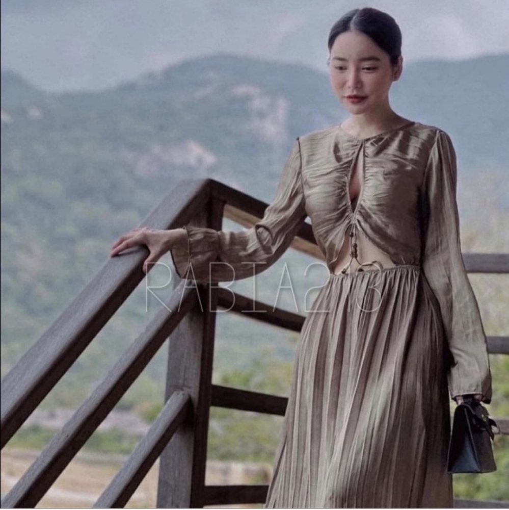 ZARA * satin effect pleated wrinkle effect cut out dress blogger favorite - Picture 14 of 16